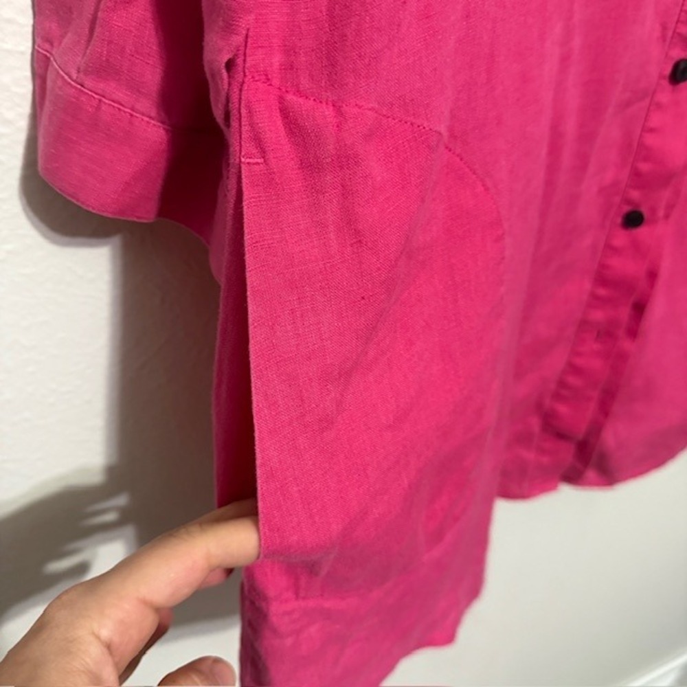 Lafayette 148 100% Linen Button Down Tunic Shirt Dress Fuchsia Pink M Pockets - Picture 4 of 9